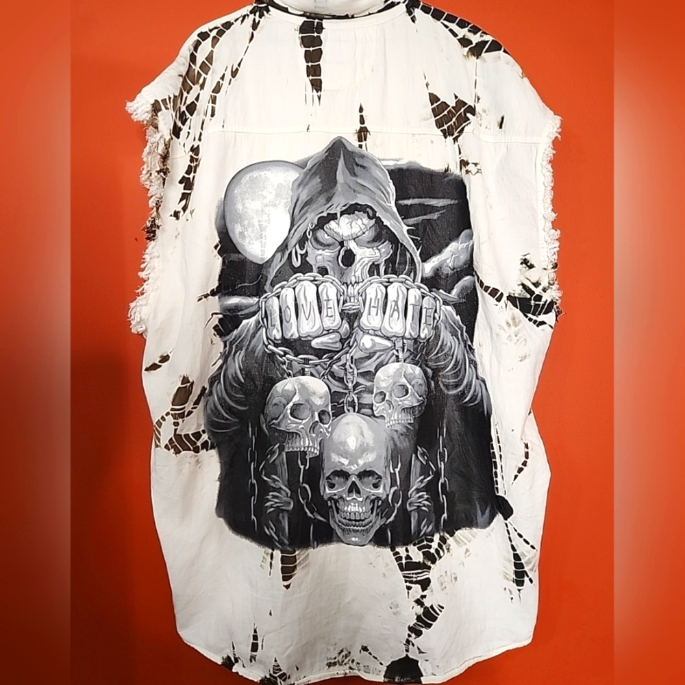 5x Denim Tied Died Cut Off Sleeve With Skull Reaper